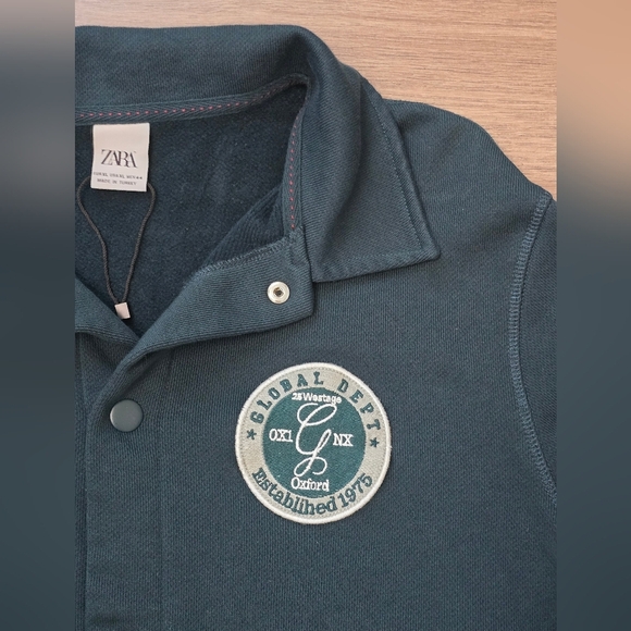 Zara Men Green Cotton Jacket Blazer XL Green Varsity Collegiate - Picture 2 of 9